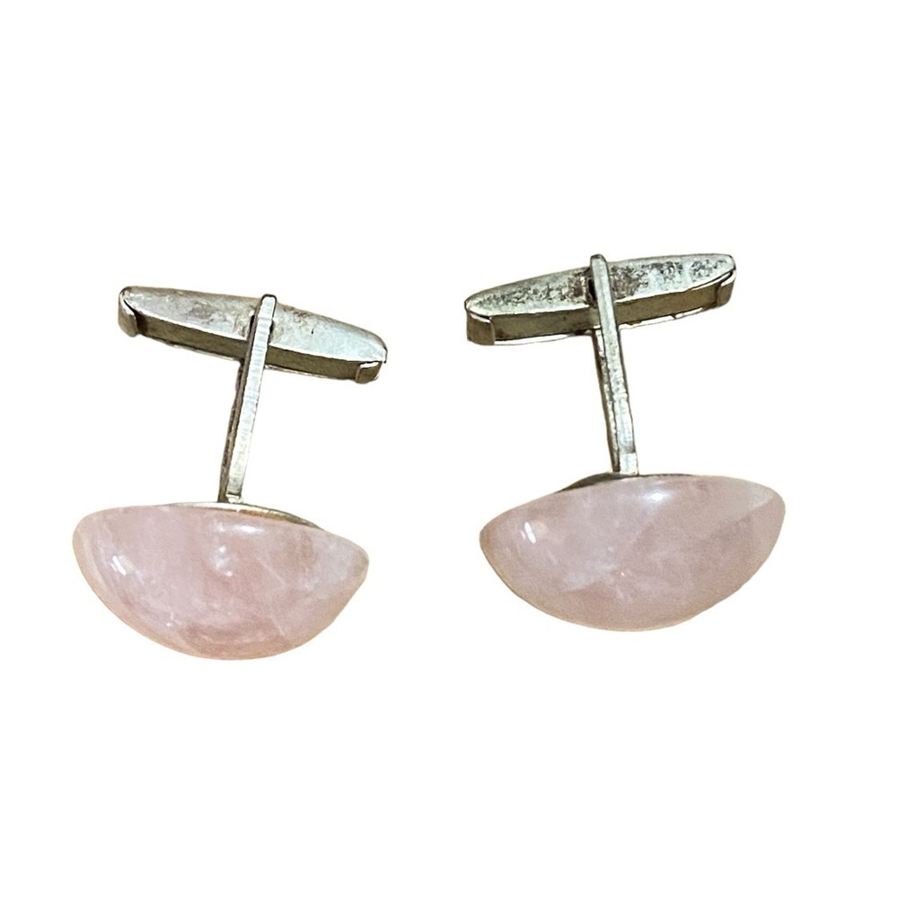 Rose Quartz Silver Cuff Links